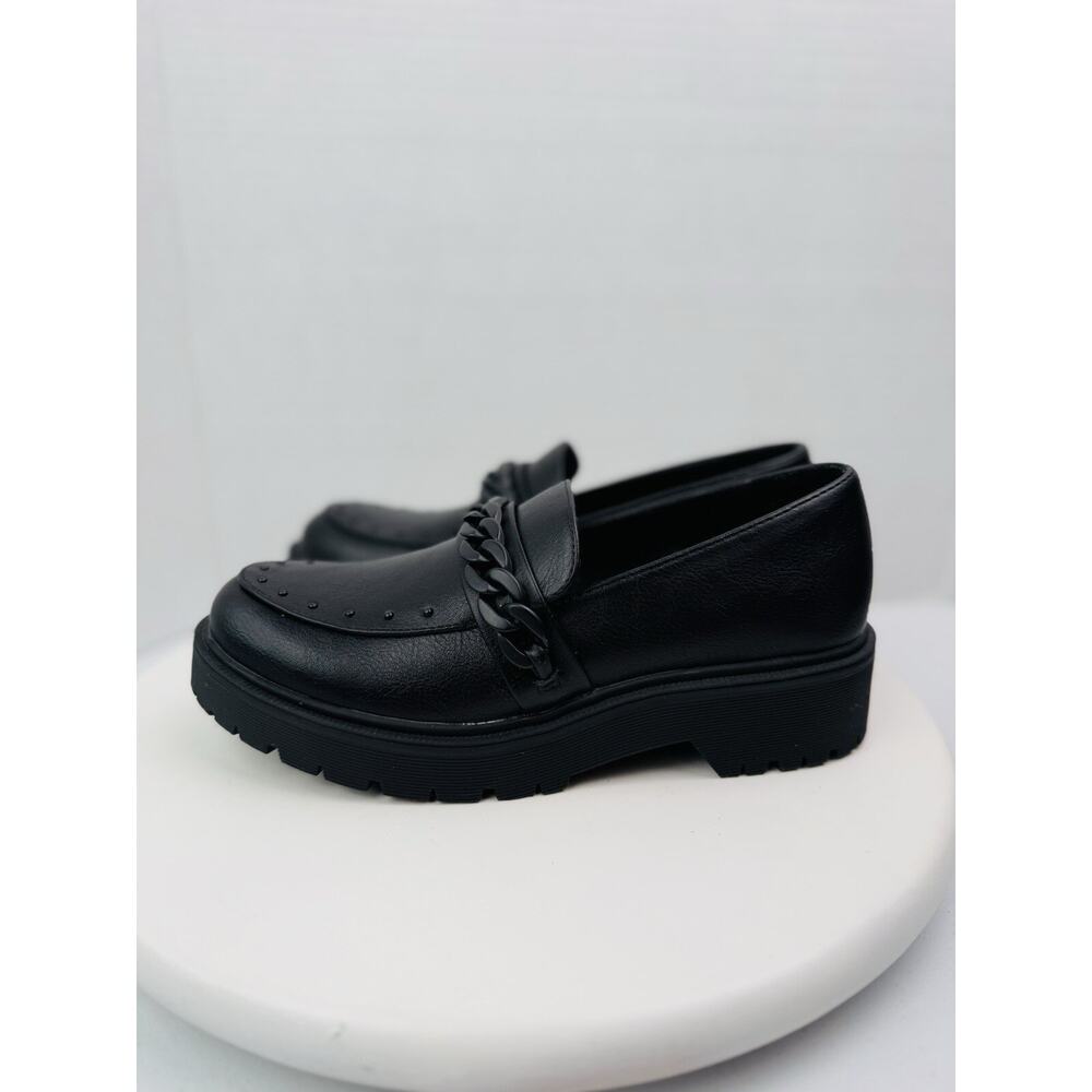 Report Hayden Womens Size‎ 7 Black Chunky Chain Studded Loafers Faux Leather